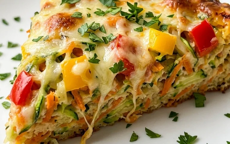 Pizzakuchen mit Zucchini, Karotten, Paprika und Käse